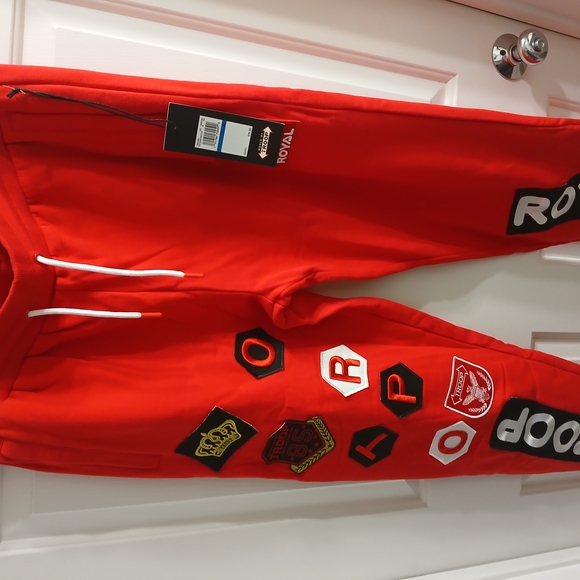 Vibrant Red Joggers with Unique Patches - Picture 5 of 6